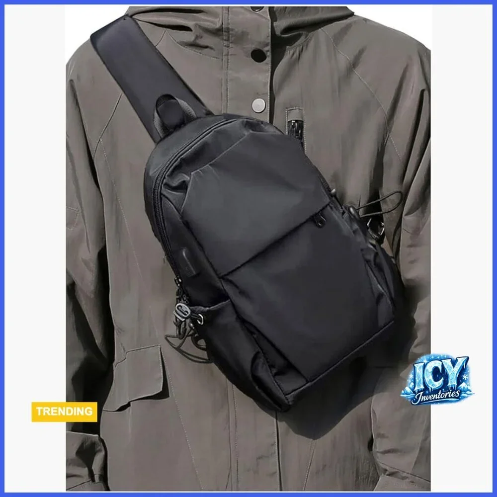 Lightweight Nylon Sling Backpack with USB Charger Port for Hiking Travel